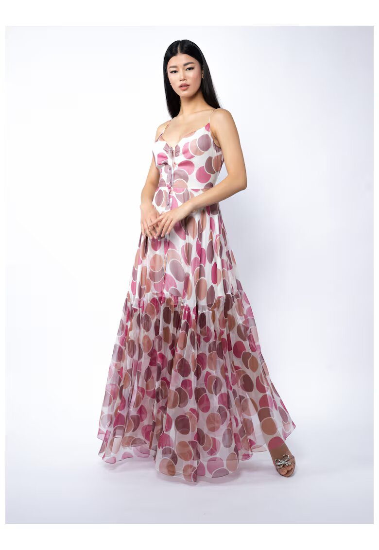 Monarh design Long Silk Dress With Straps And Dotted Print