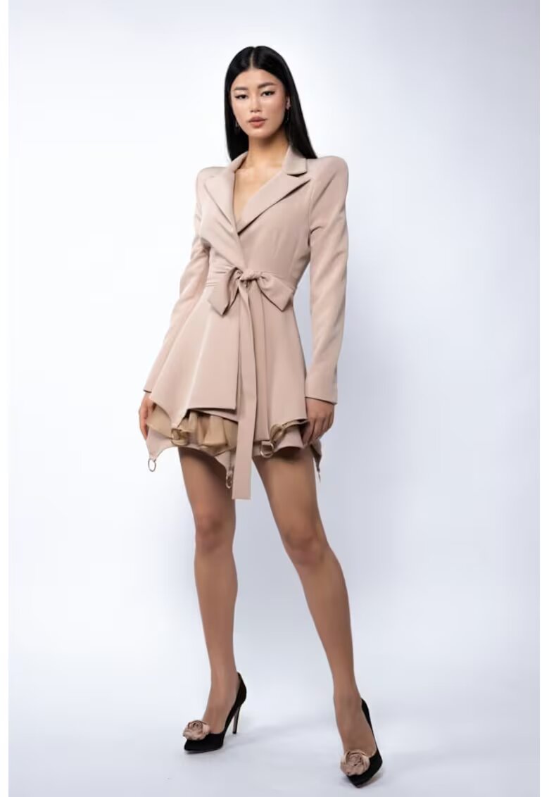 Monarh design Мини пола с волани от коприна и метални халки Nude