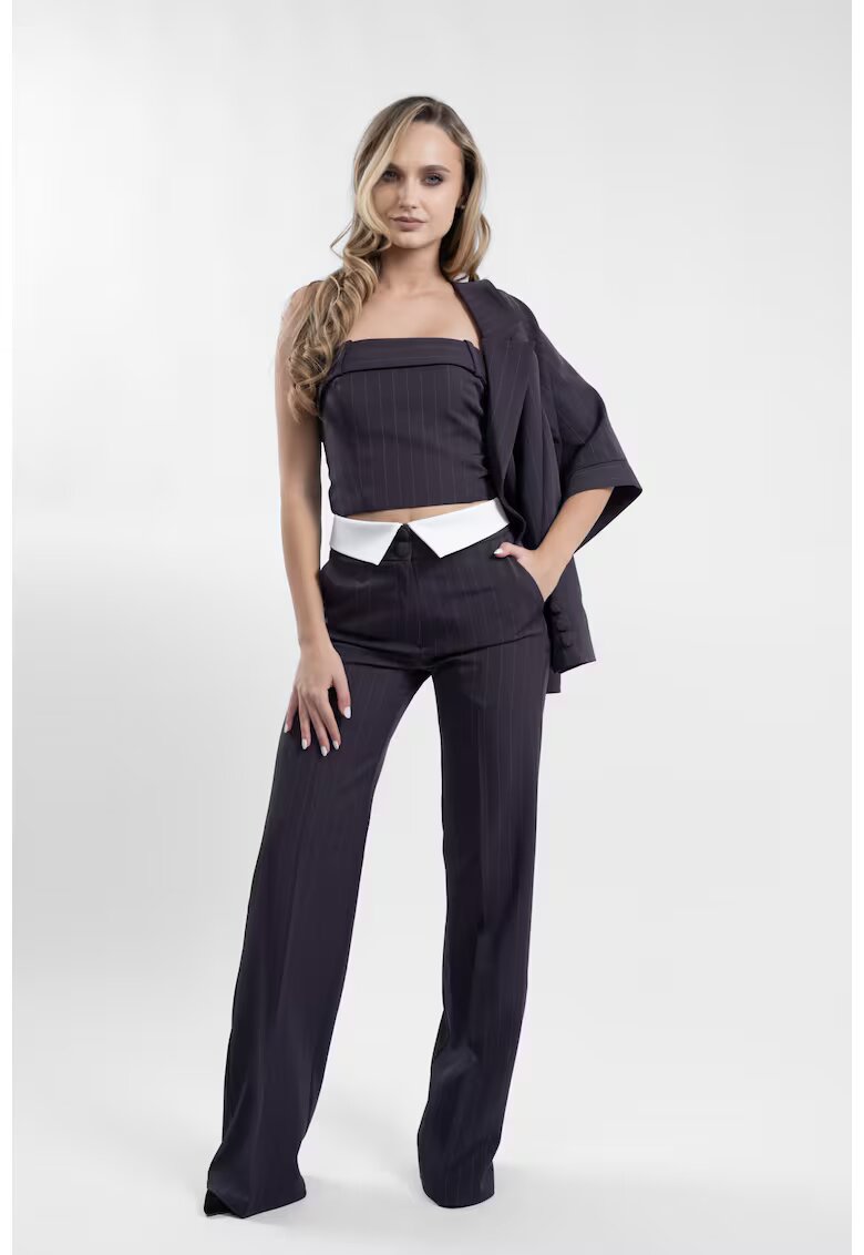 Monarh design Pantaloni cu dunga si detaliu alb contrastant