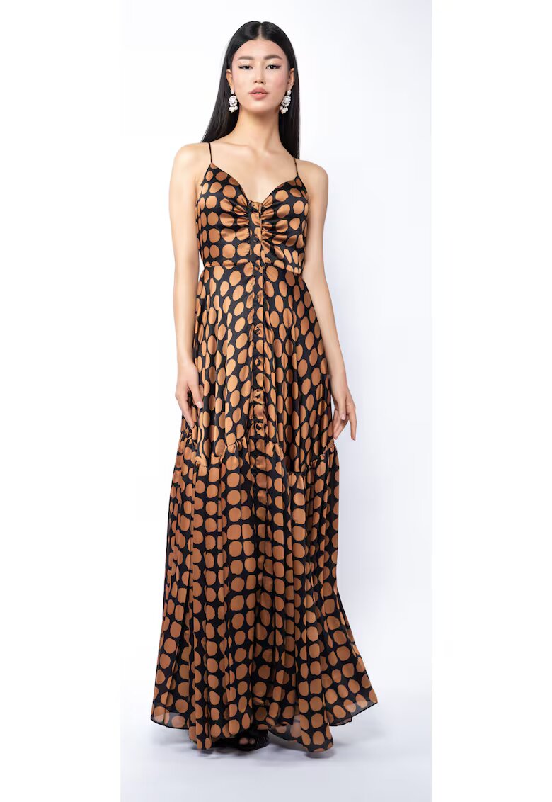 Monarh design Rochie lunga cu bretele subtiri si model cu buline