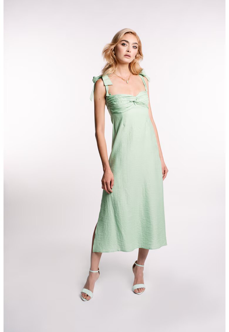 Monarh design Rochie midi din amestec de in - cu bust fronsat