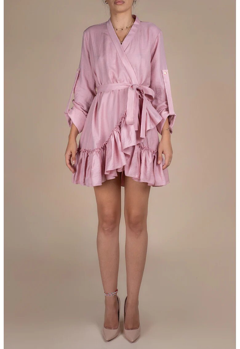 Monarh design Рокля с прехвърляне - широки маншети и волан Pink