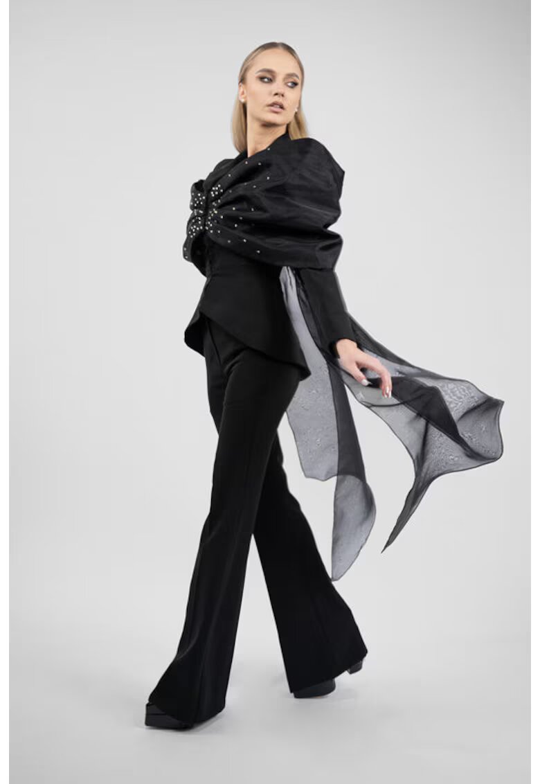 Monarh design Sacou cu funda supradimensionata si trena din organza
