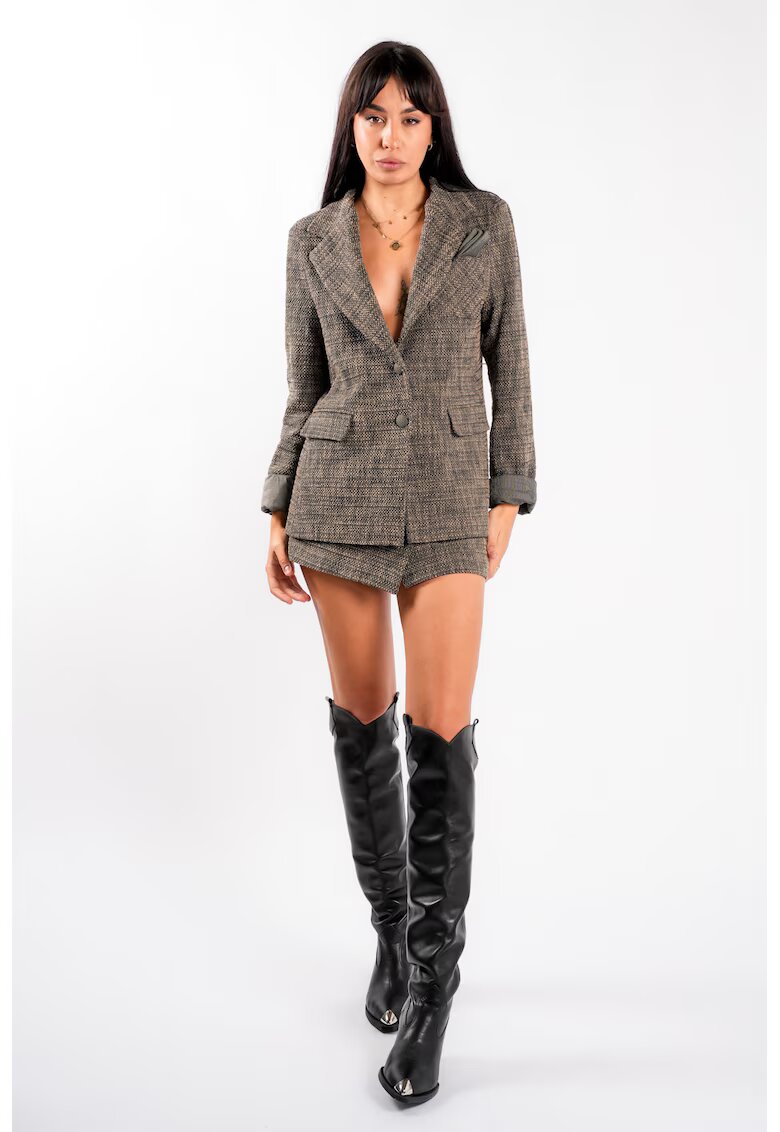 Monarh design Sacou din tweed cu revere decupate