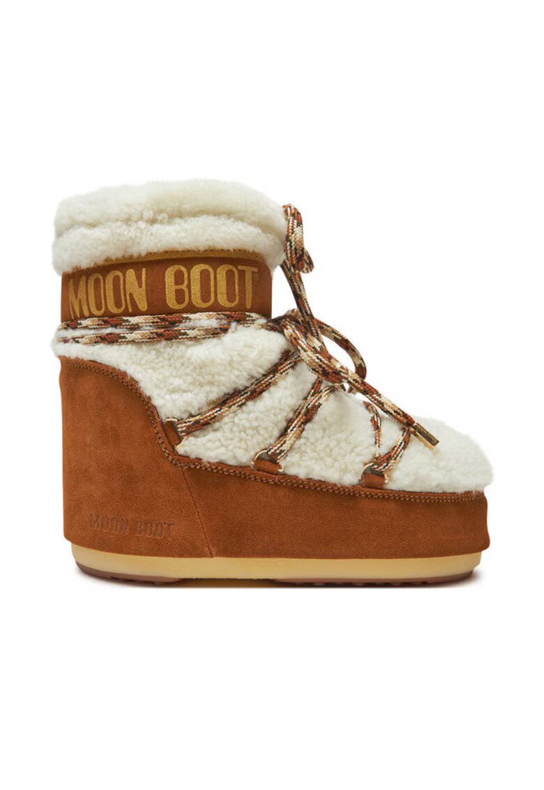 Moon Boot Дамски ботуши Whisky/Off White - естествена кожа - кафяв/бял