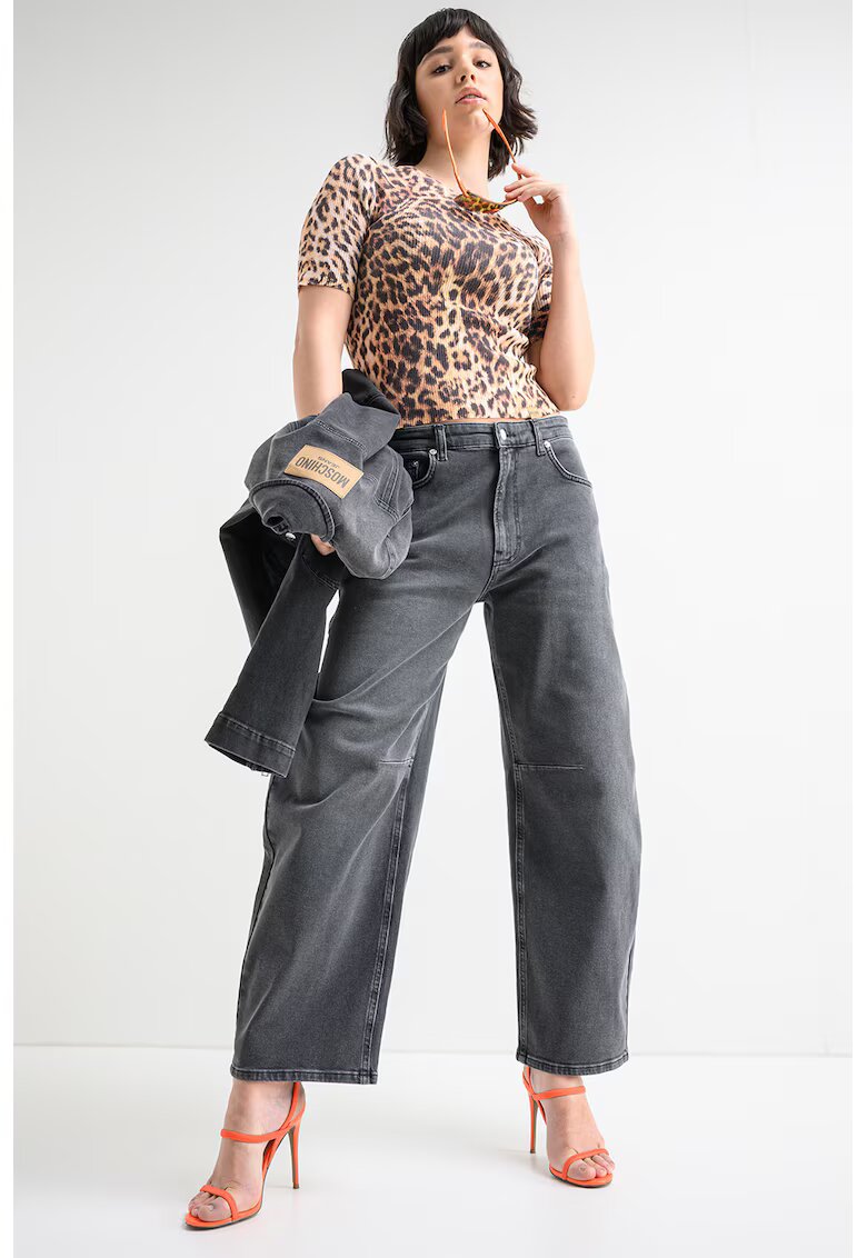 Moschino Jeans Дънки с широк крачол и висока талия - Антрацитно сиво