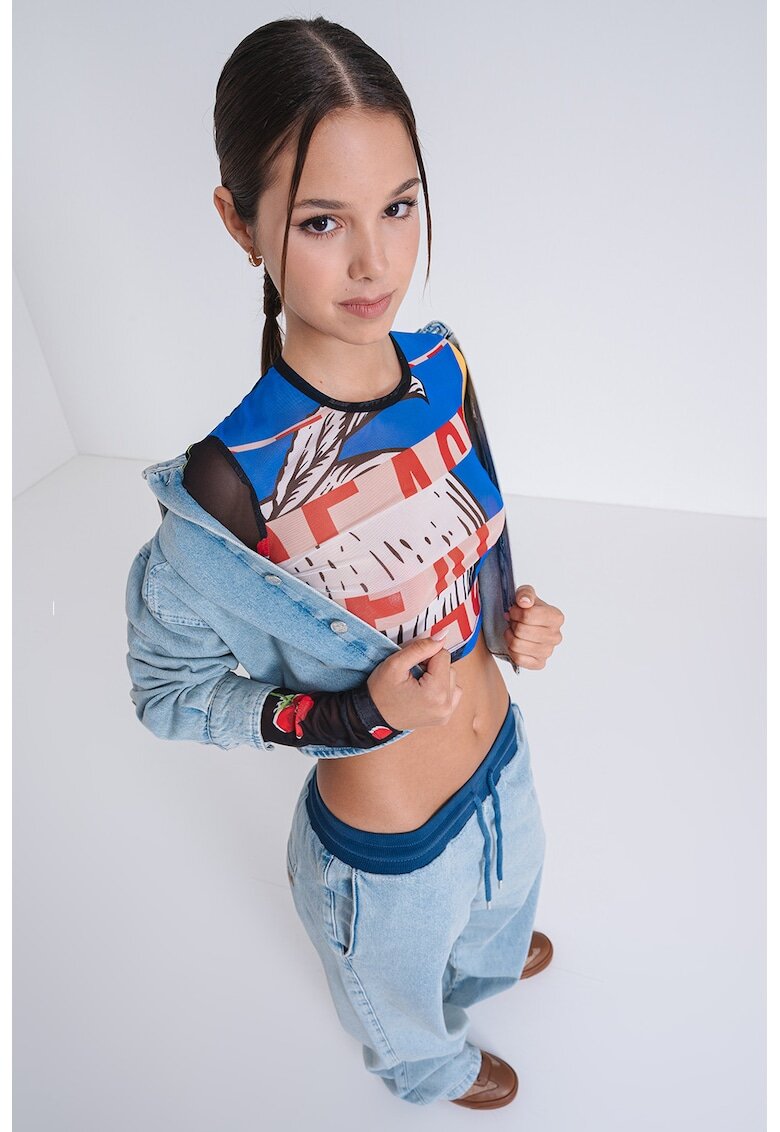 Moschino Jeans Къса блуза с графика - Бял/Черен/Син