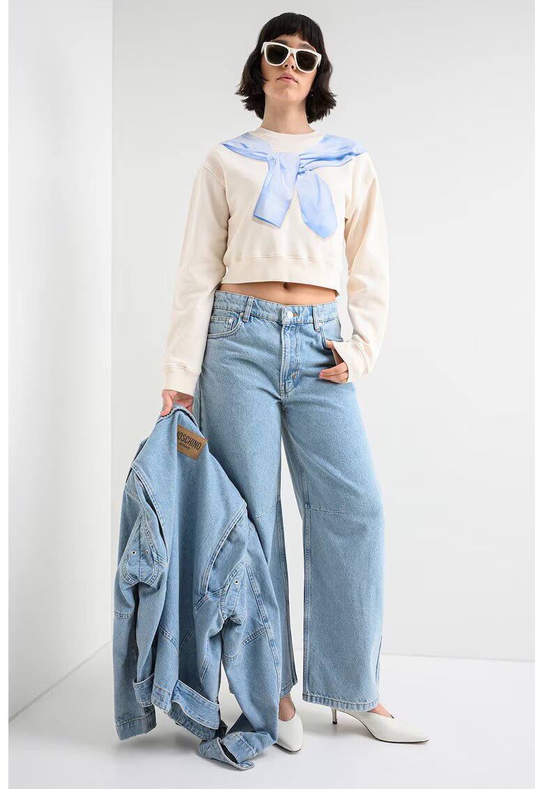 Moschino Jeans Памучен къс суитшърт - Слонова кост/Син