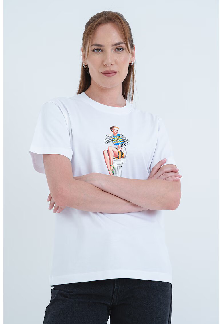 Moschino Jeans Памучна тениска с графика - Бял/Син
