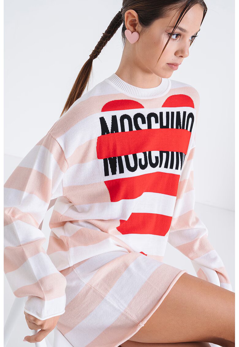 Moschino Jeans Права вълнена рокля на райе - Червен/Бял/Праскова