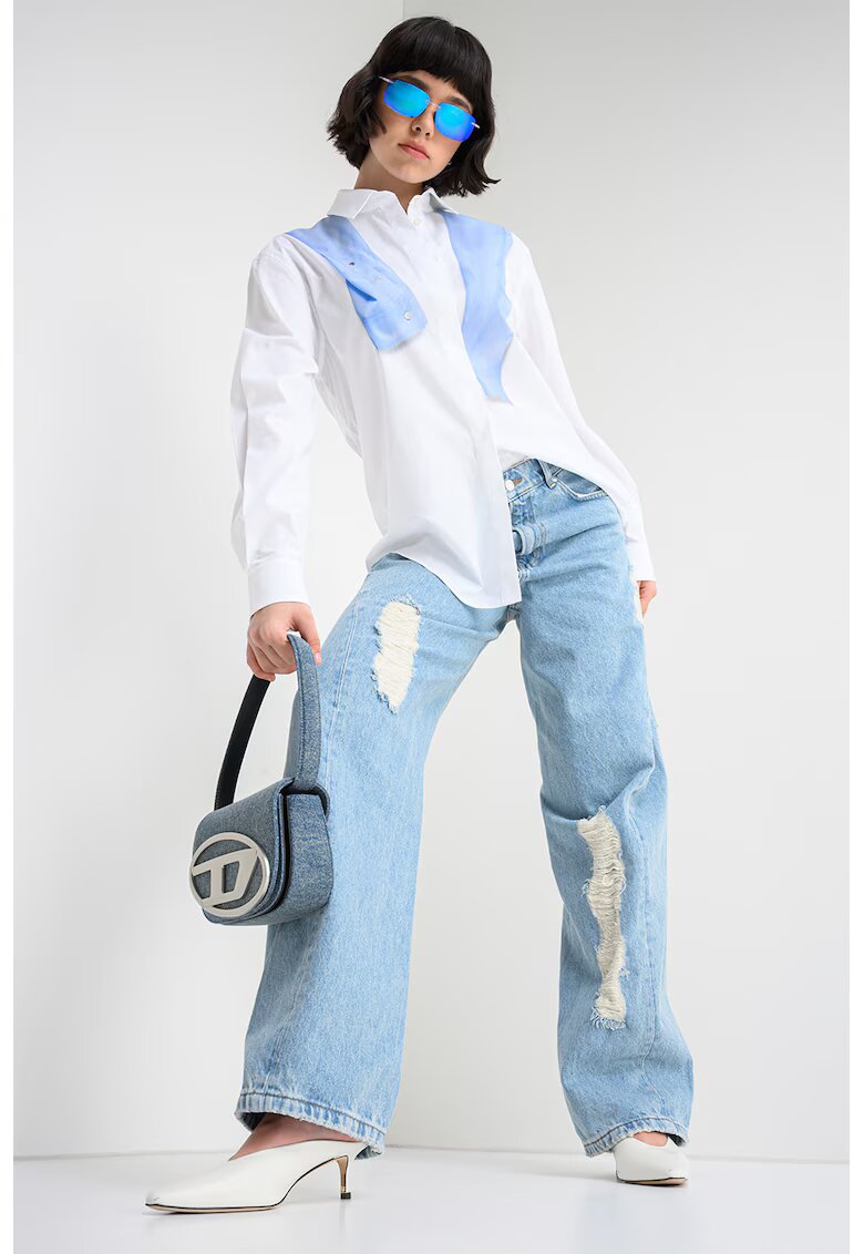 Moschino Jeans Риза с дизайн 2 в 1 и дълги ръкави - Бял/Син