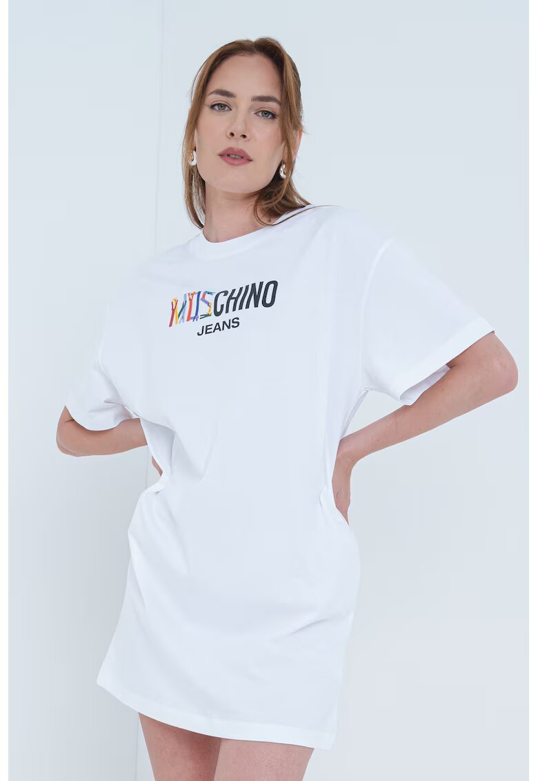 Moschino Jeans Рокля-тениска с лого - Избеляло черно/Лилав/Бял