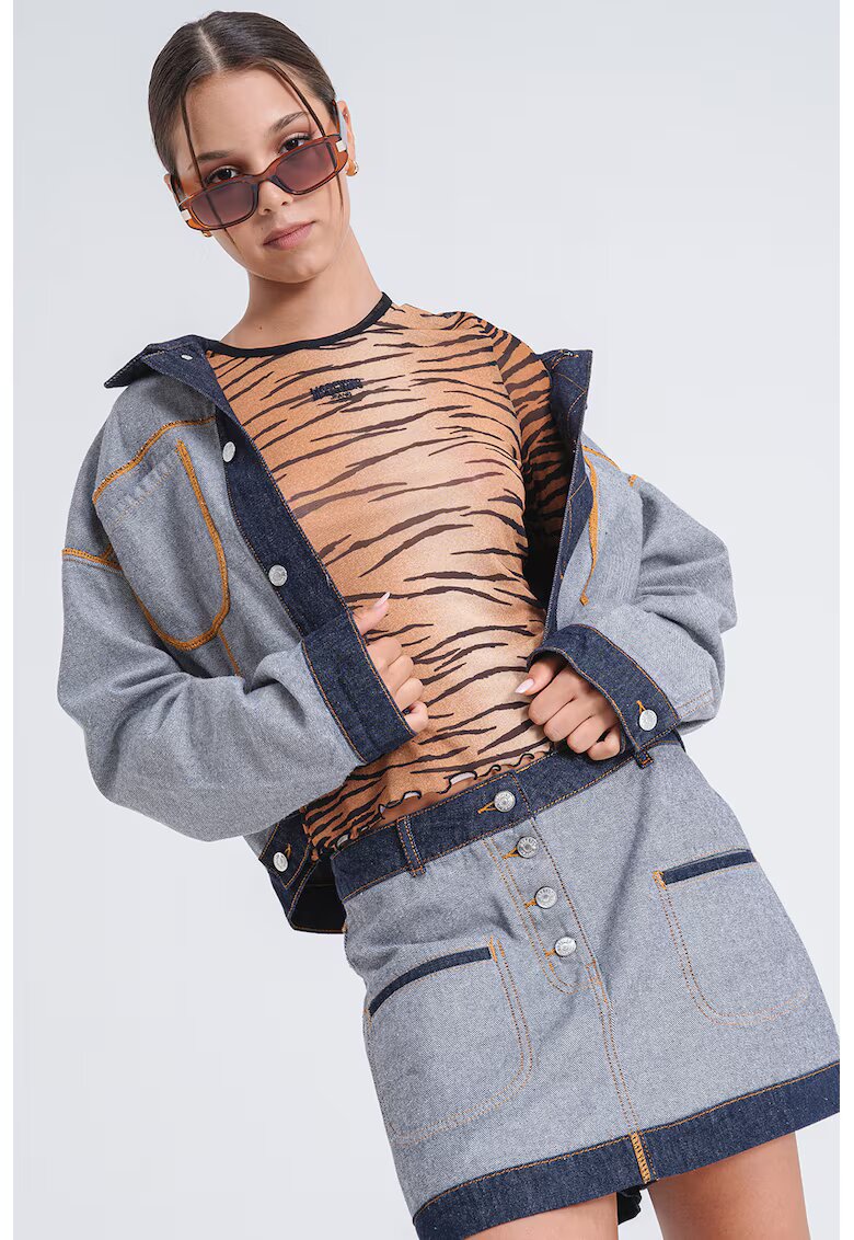 Moschino Jeans Слим блуза с принт - Черен/Тъмножълт
