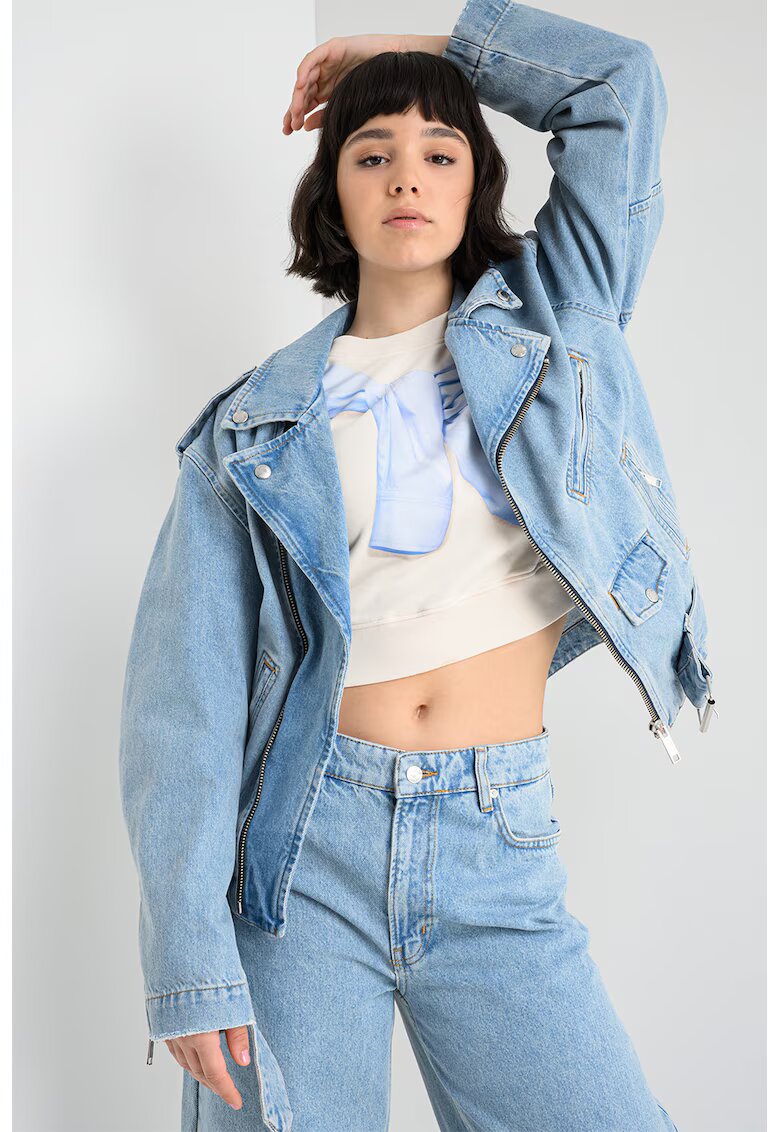 Moschino Jeans Свободно яке от деним с цип - Пастелносин