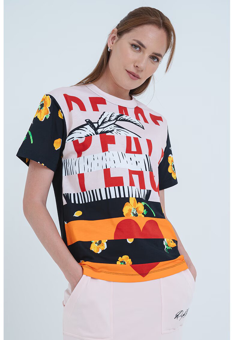 Moschino Jeans Тениска с принт - Червен/Черен/Оранжев
