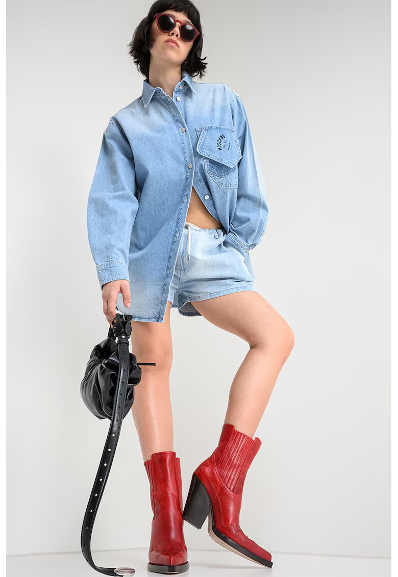 Moschino Jeans Яке-риза от деним с паднали ръкави - Пастелносин