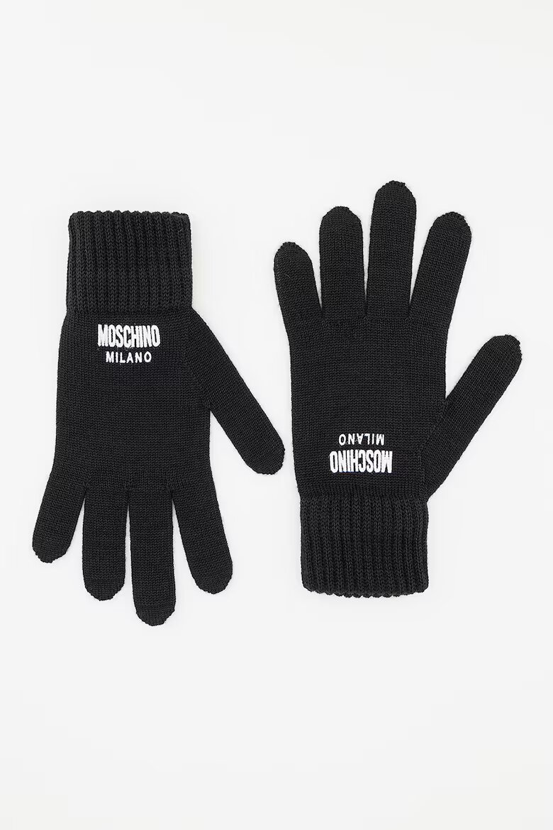 Moschino Плетени ръкавици с лого Бял/Черен