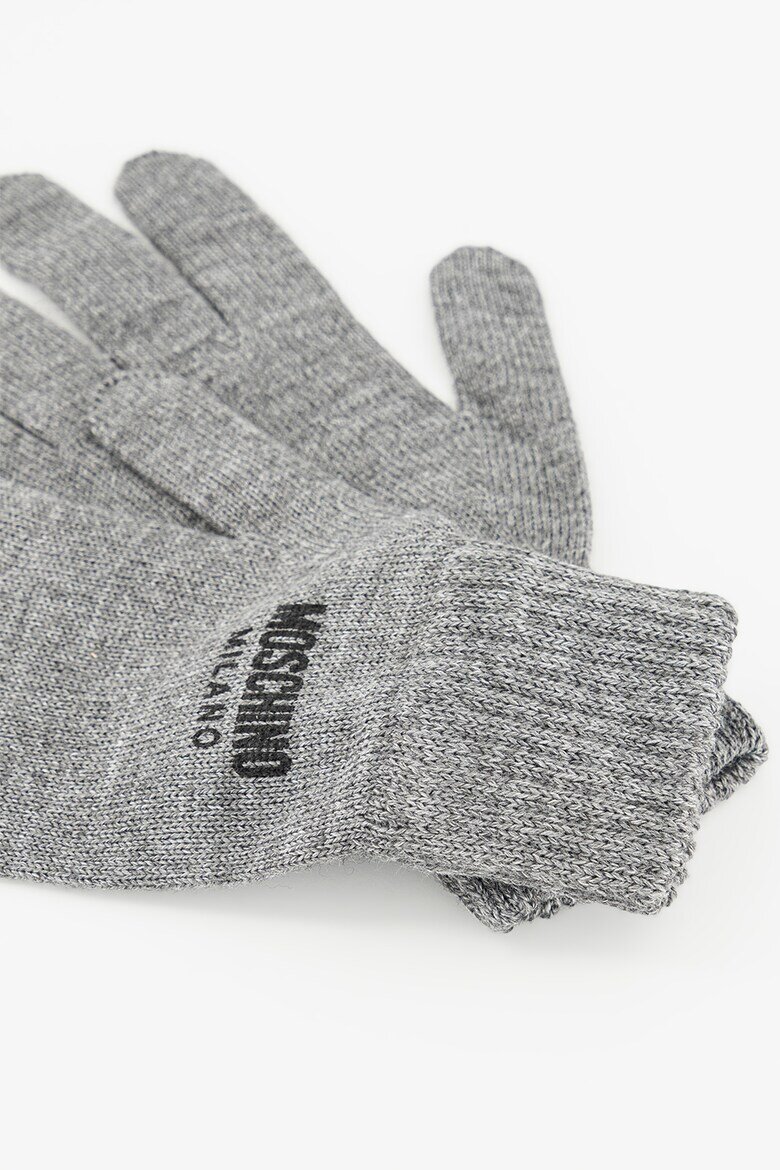 Moschino Плетени ръкавици с лого Меланж тъмно сиво