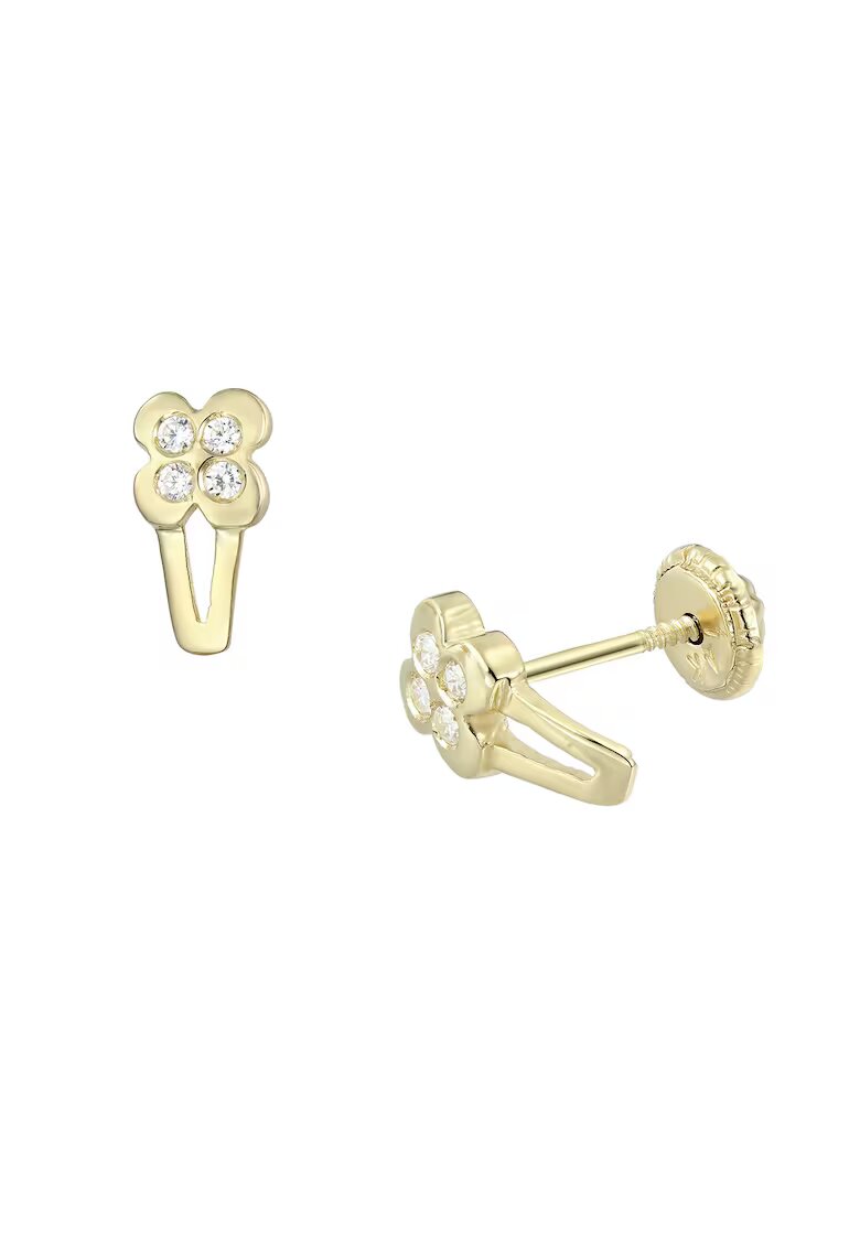 MOSV Златни обеци с камъчета за момичета - камъчета и предпазно закопчаване