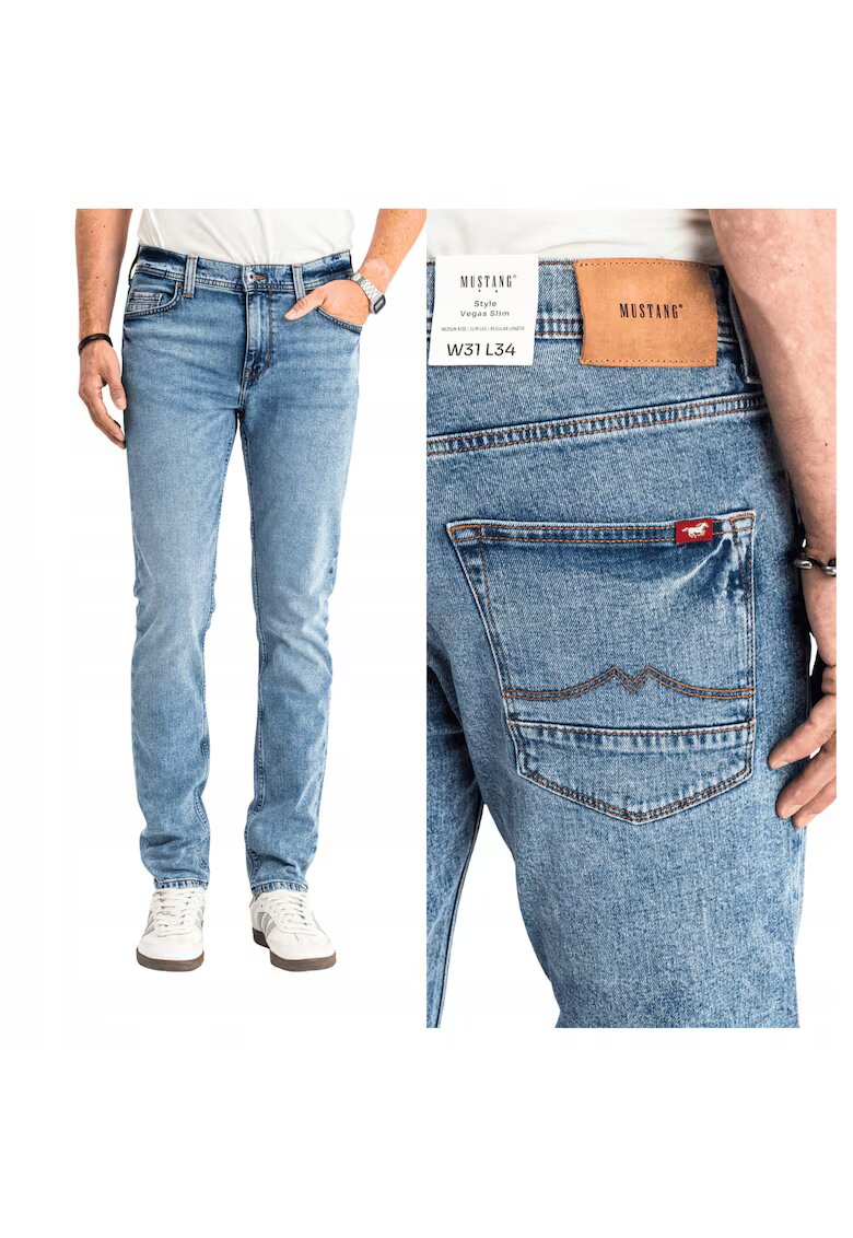 Mustang Мъжки дънки - Vegas Slim - Slim Fit - Средна талия - Цип - Дълги - 5 джоба - Памук - W33-L32 US