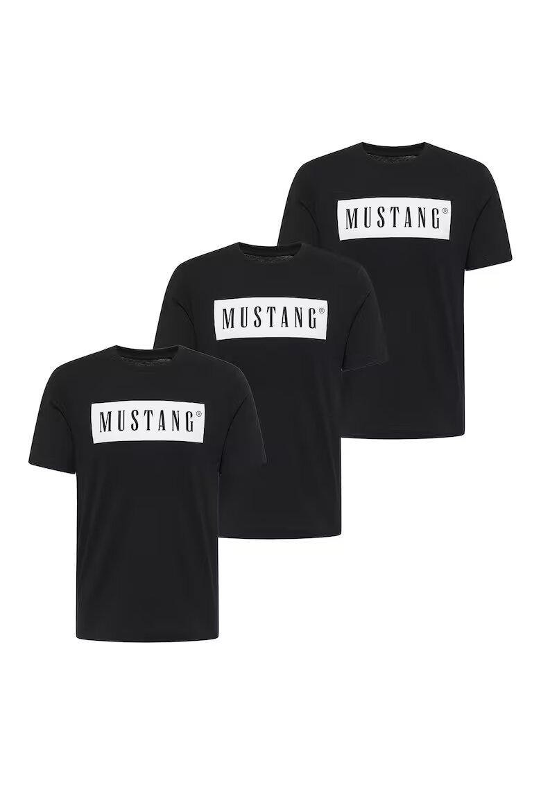 Mustang Тениска от органичен памук с лого - 3 броя - Черен