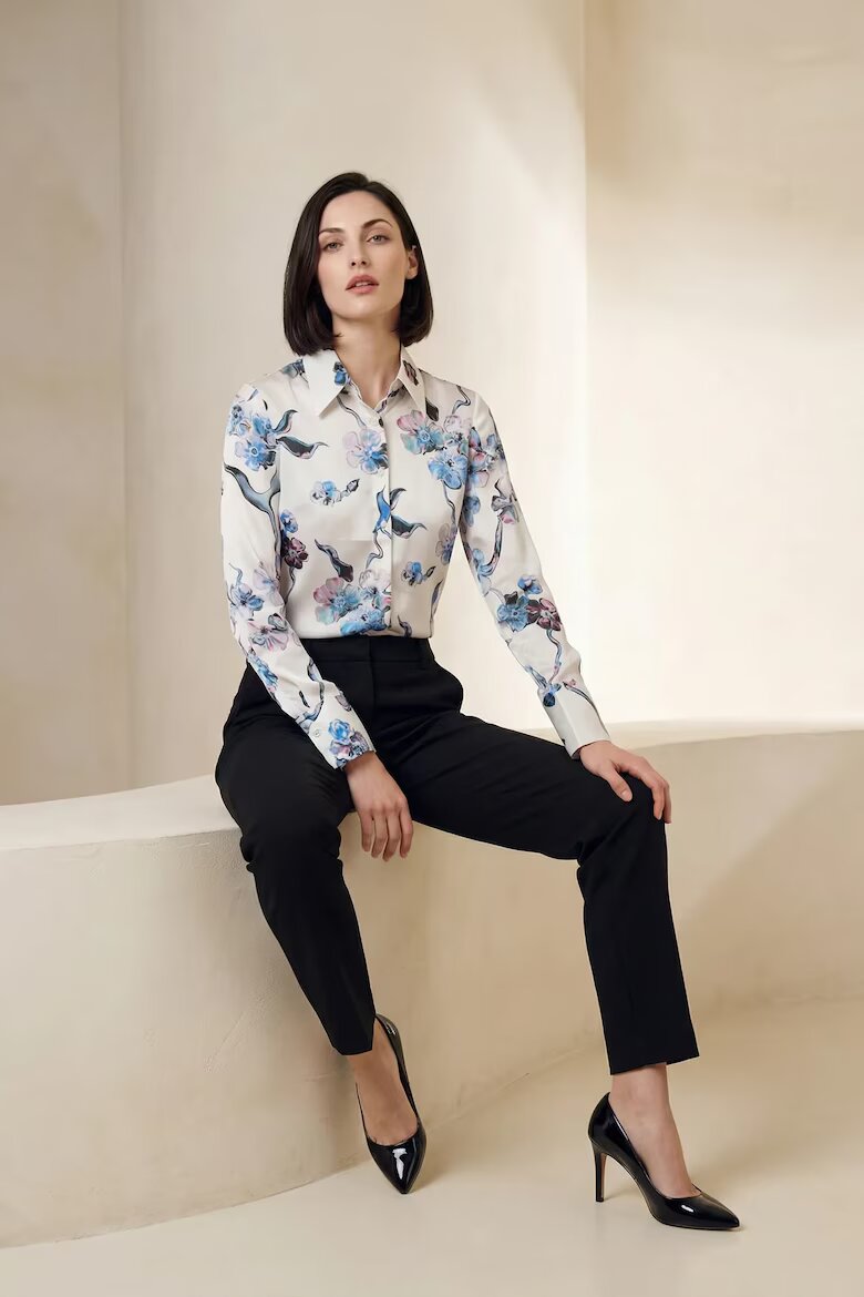 MyFashion Дамска риза флорален принт небесносин 100% полиестер дълъг ръкав