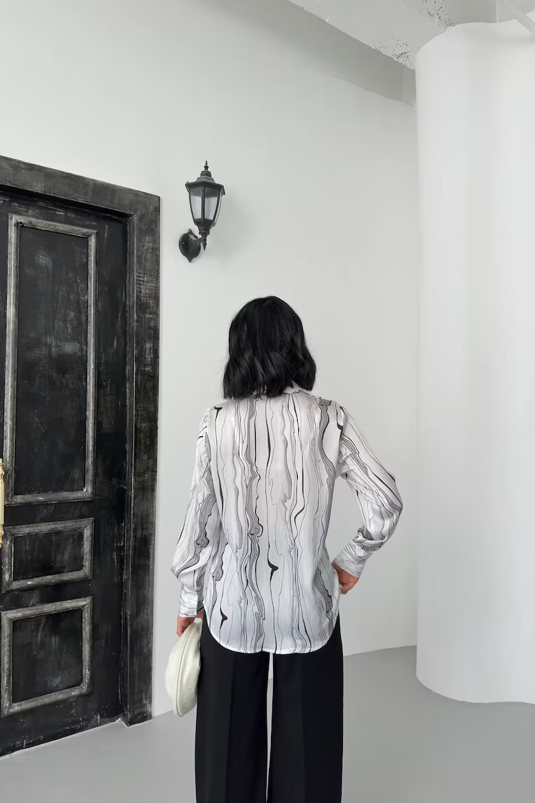 MyFashion Дамски ризи поплинена риза с абстрактен принт черна 100% полиестер