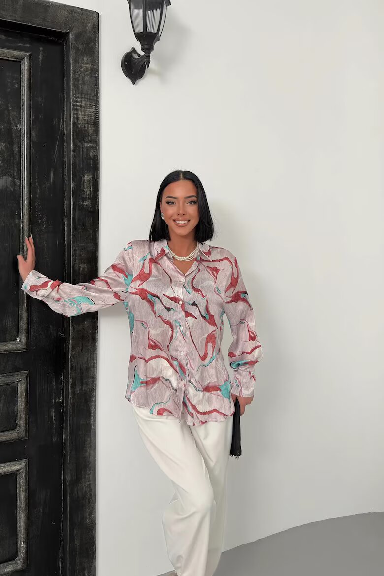 MyFashion Дамски ризи риза с абстрактен принт прашно розово дълъг ръкав 100% полиестер