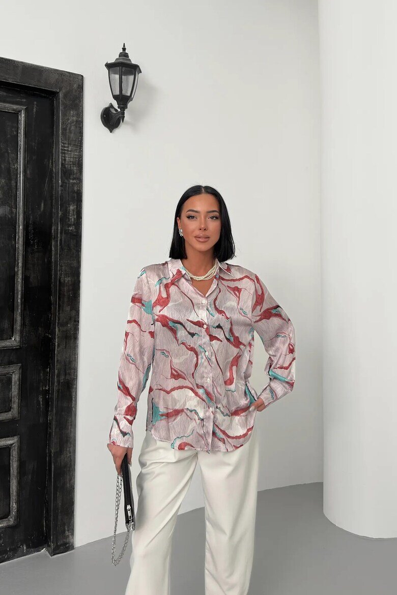 MyFashion Дамски ризи риза с абстрактен принт прашно розово дълъг ръкав 100% полиестер