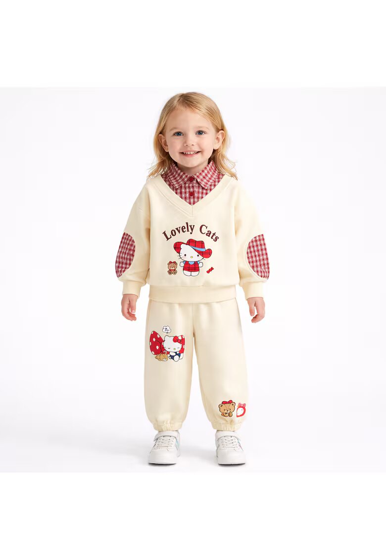Nannie Комплект за момиченца в кремав цвят с червена блуза и панталони с Hello Kitty