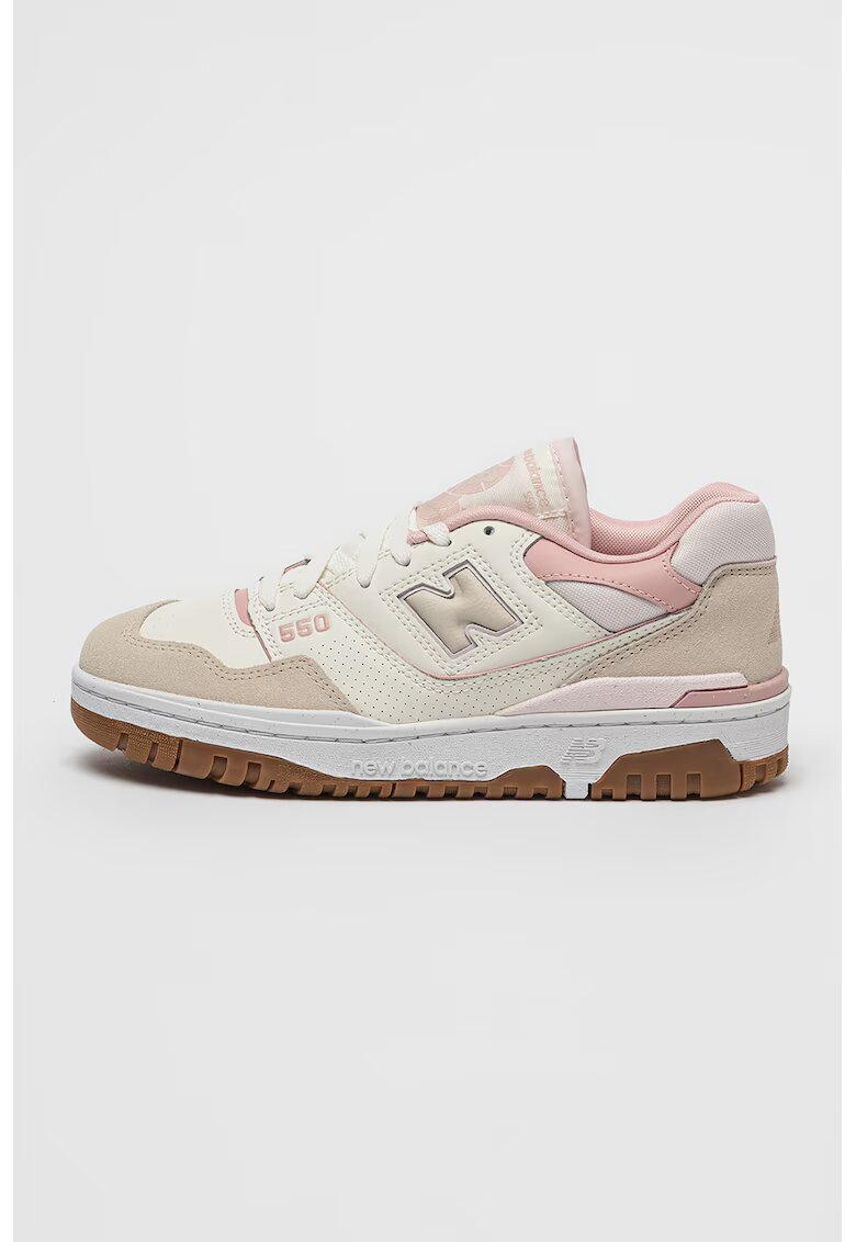 New Balance Кожени спортни обувки 550 с мрежа - Бял/Бледо розово