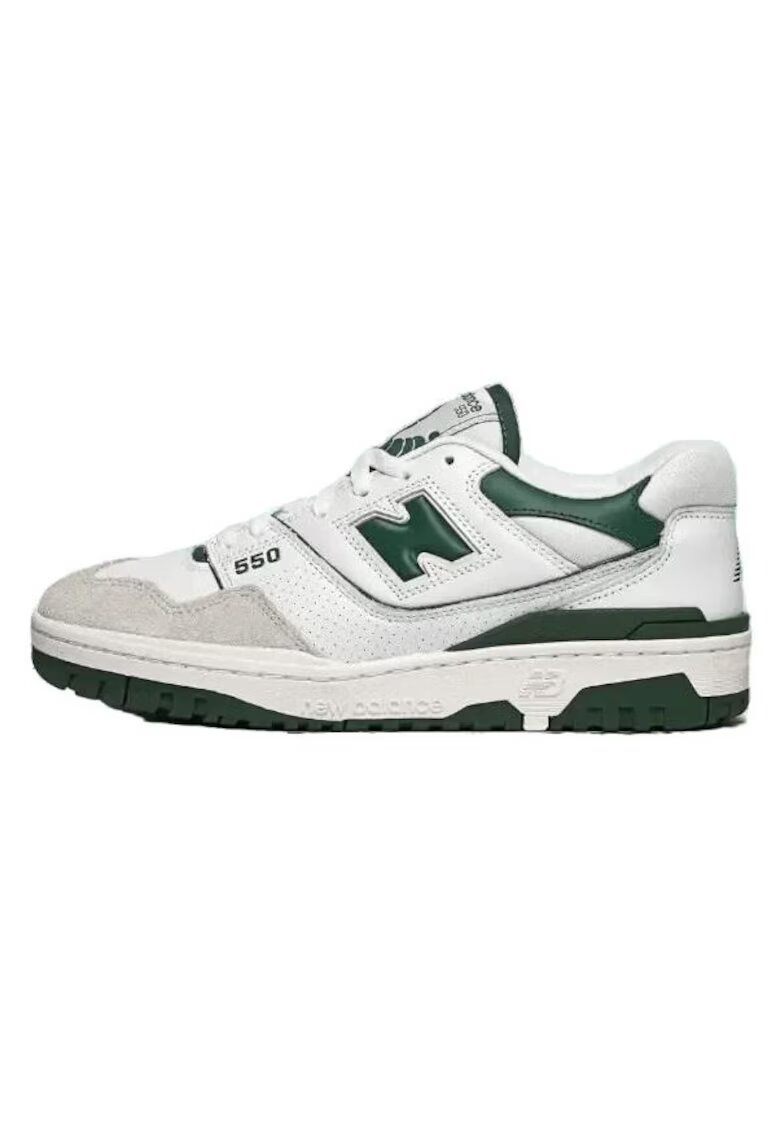 New Balance Маратонки 550 - бяло/зелено - синтетична кожа и велур - ретро дизайн