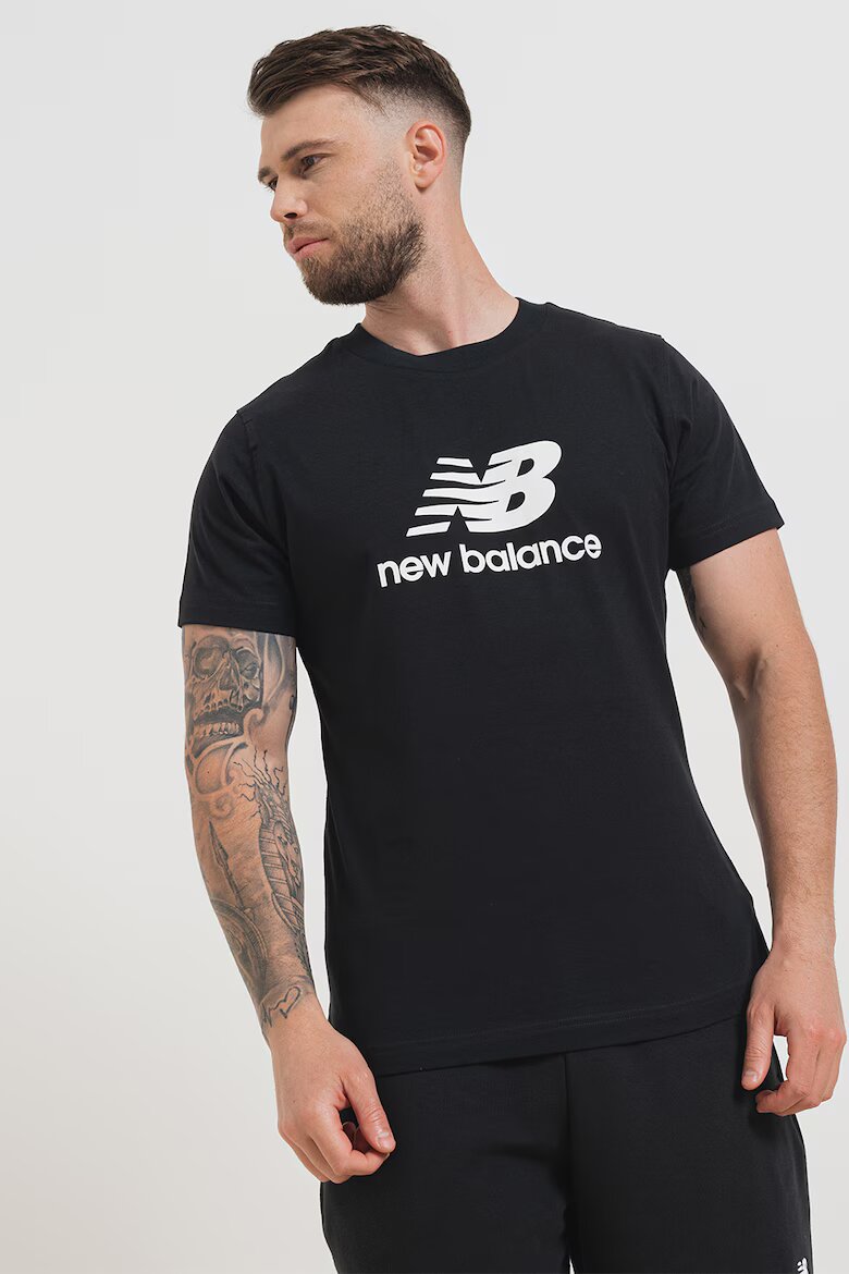 New Balance Памучна тениска с овално деколте Черен