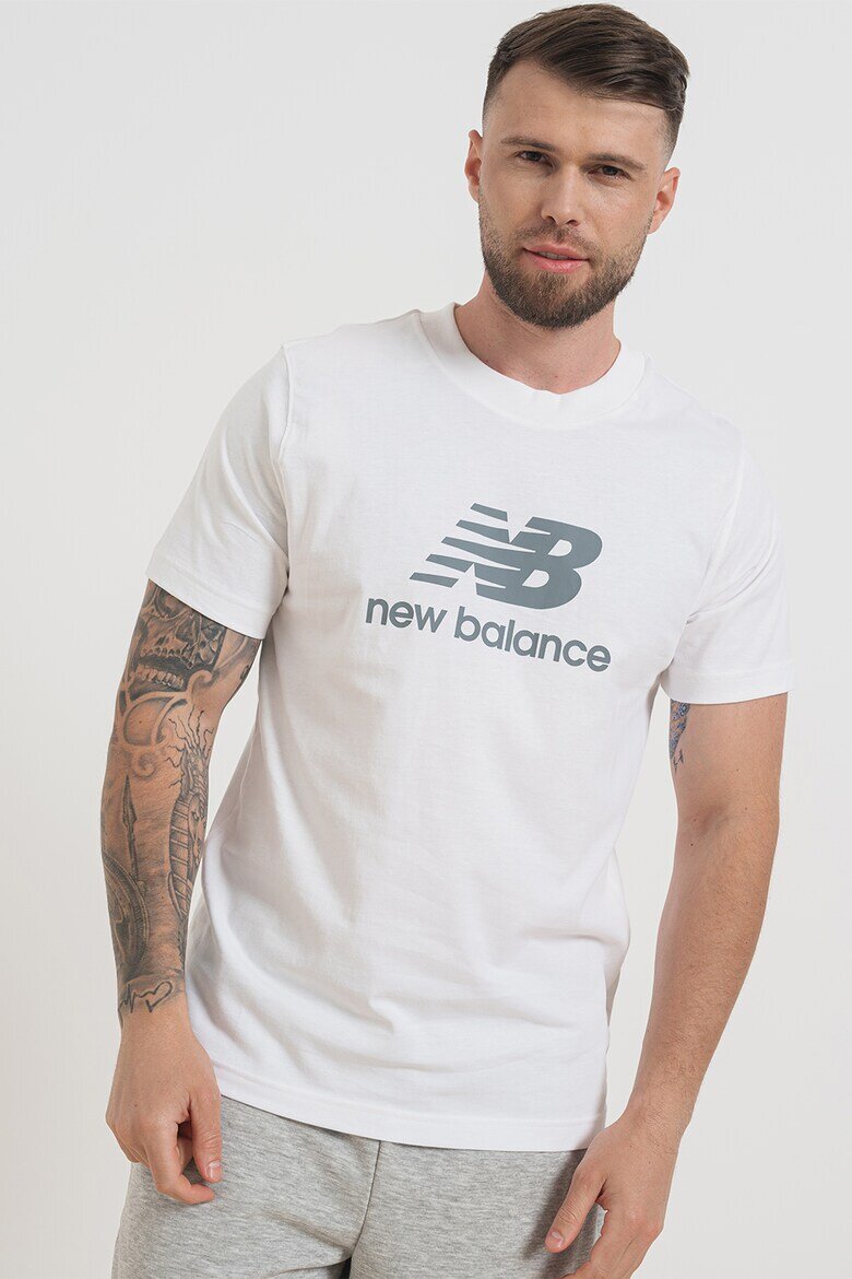 New Balance Памучна тениска с овално деколте Сив/Бял