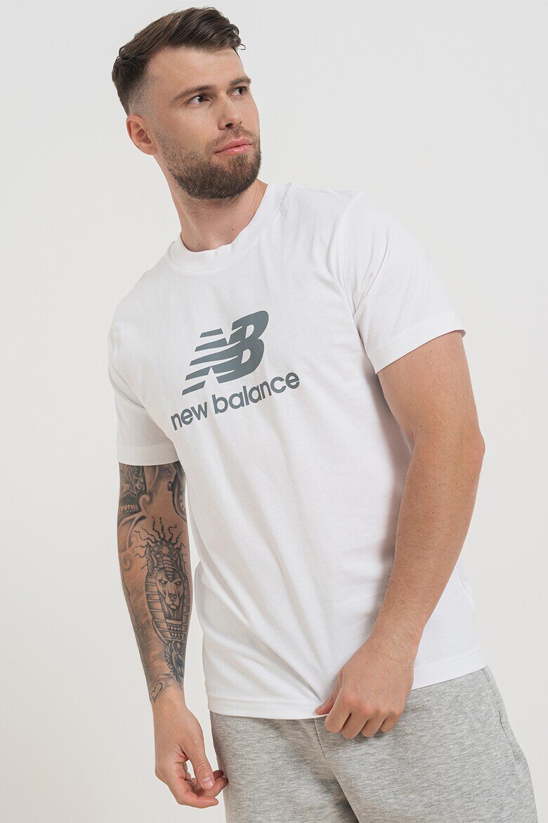 New Balance Памучна тениска с овално деколте Сив/Бял