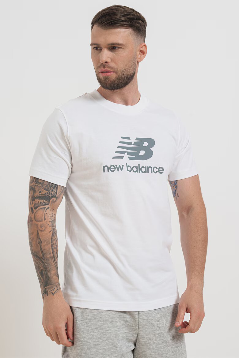 New Balance Памучна тениска с овално деколте Сив/Бял