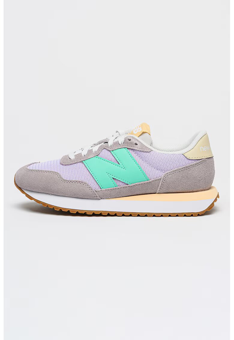 New Balance Скосени маратонки с велур - Светло кафяво/Лилав/Ментово зелено