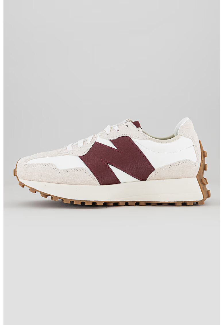 New Balance Спортни обувки 327 с велур - Бял/Бордо/Сиво-бежов