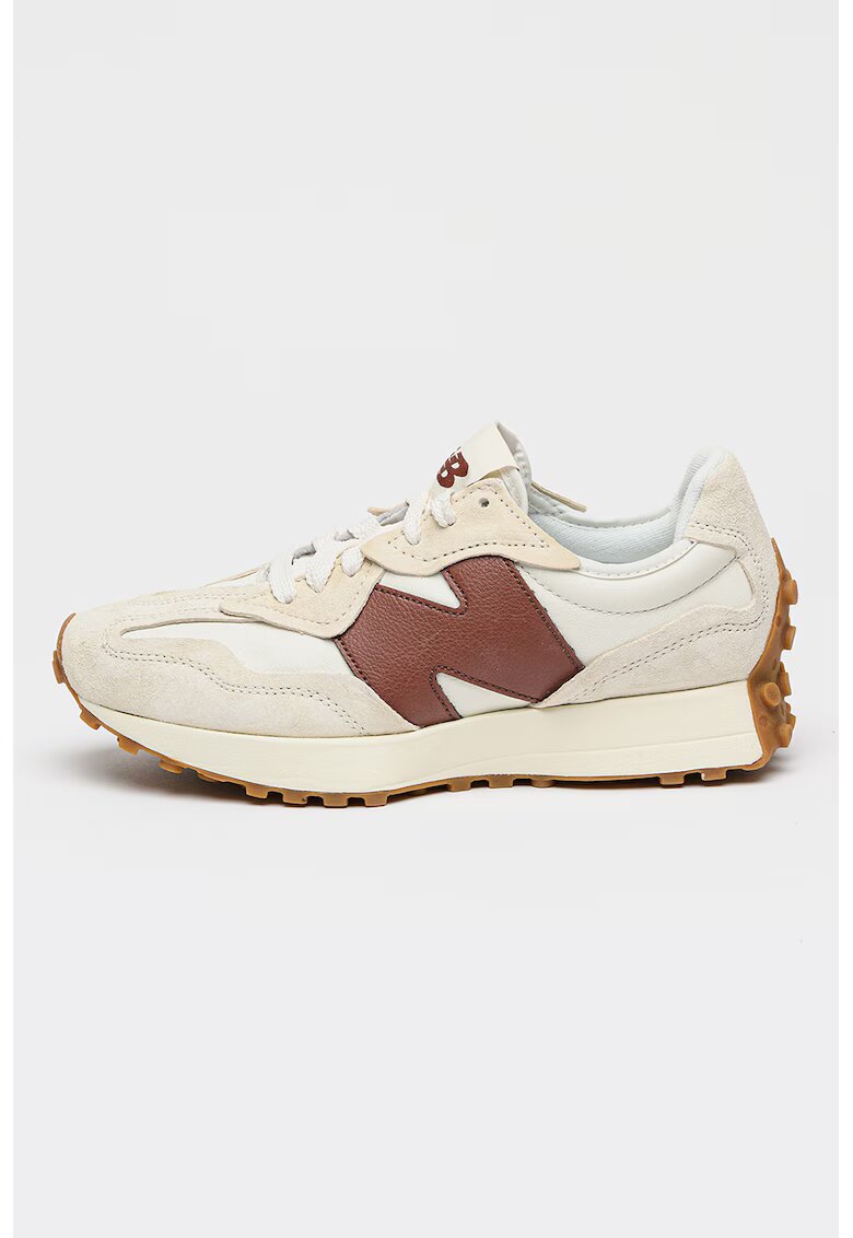 New Balance Унисекс маратонки 327 с велур - Бял/Кафяв