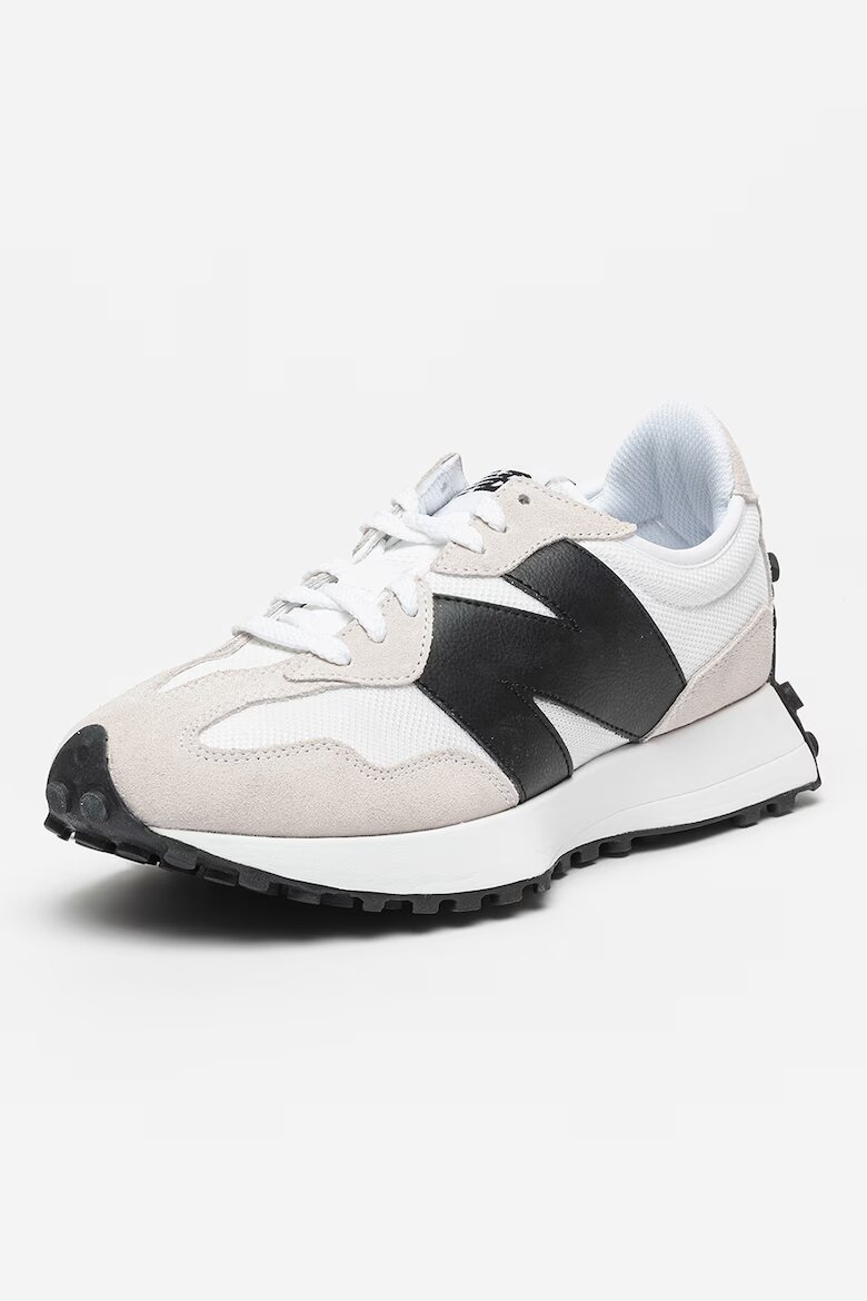 New Balance Унисекс Мрежести спортни обувки 327 с кожа и велур Бял