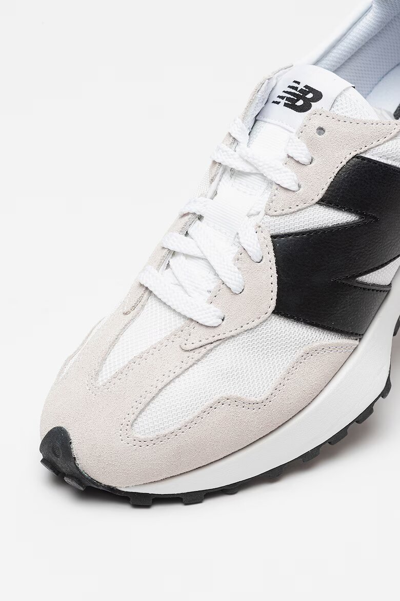 New Balance Унисекс Мрежести спортни обувки 327 с кожа и велур Бял