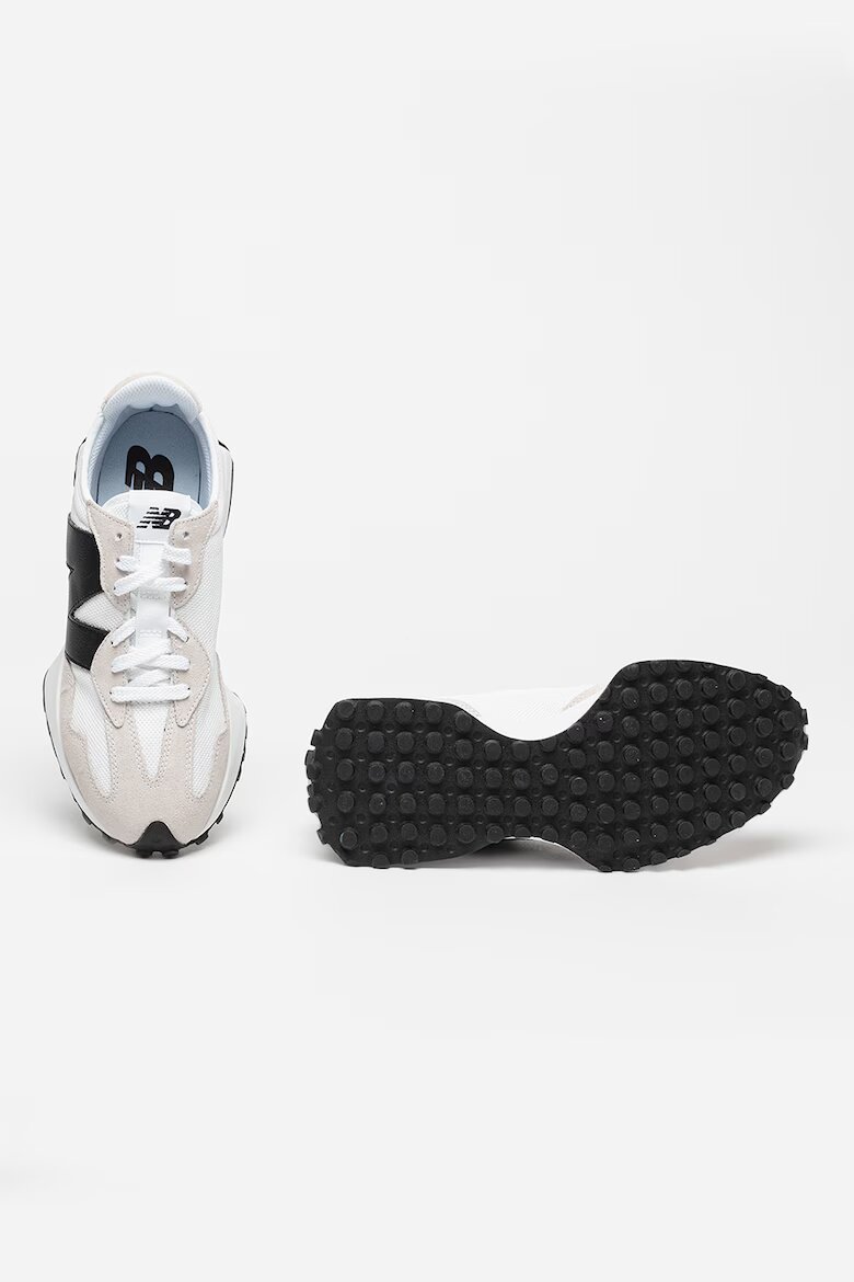 New Balance Унисекс Мрежести спортни обувки 327 с кожа и велур Бял