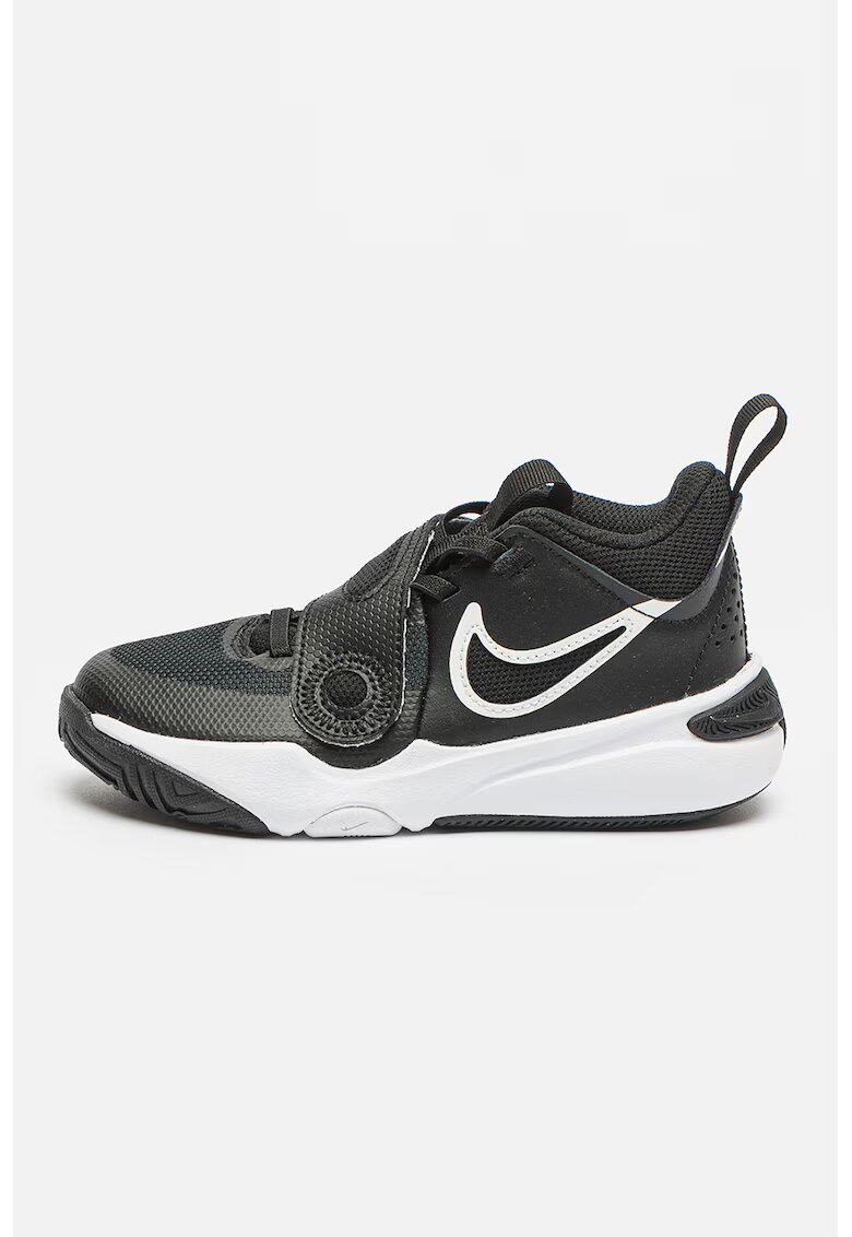 Nike Баскетболни обувки Team Hustle с кожа и лога - Бял/Черен