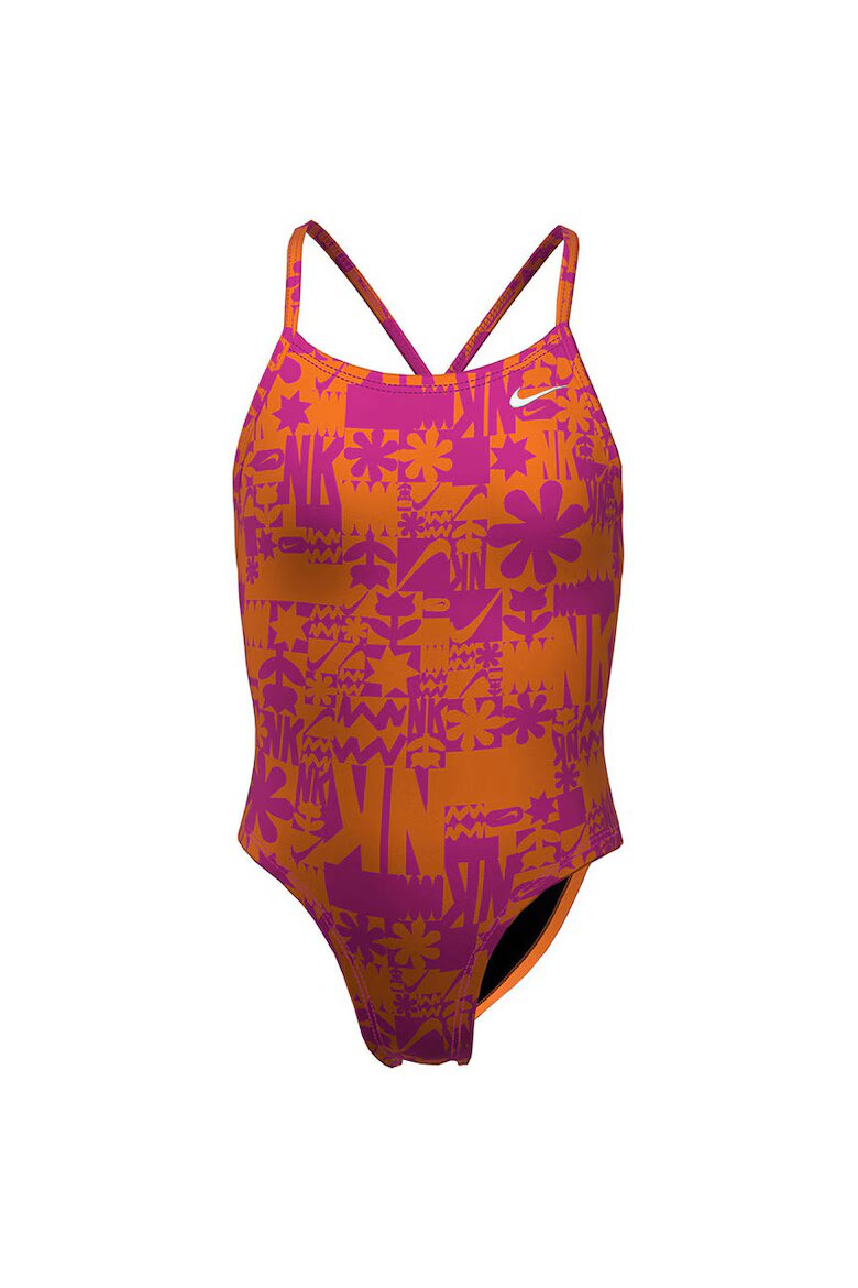 Nike Дамски цял бански Charms Multi Print Lace Up Back One Piece Размер Оранжев/Розово