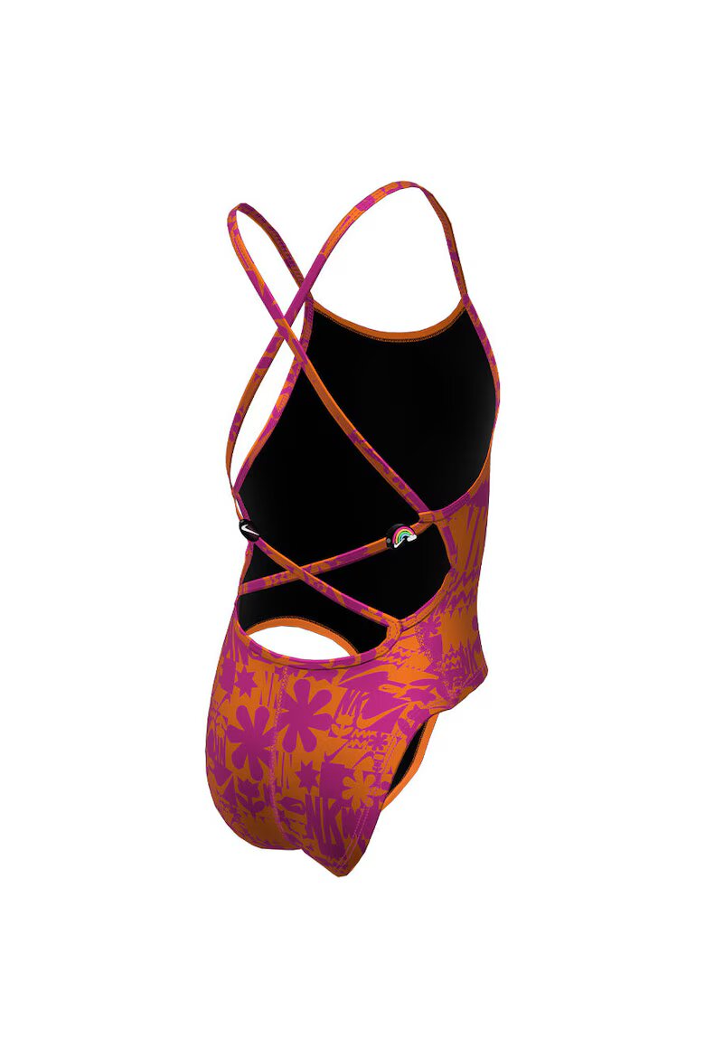 Nike Дамски цял бански Charms Multi Print Lace Up Back One Piece Размер Оранжев/Розово