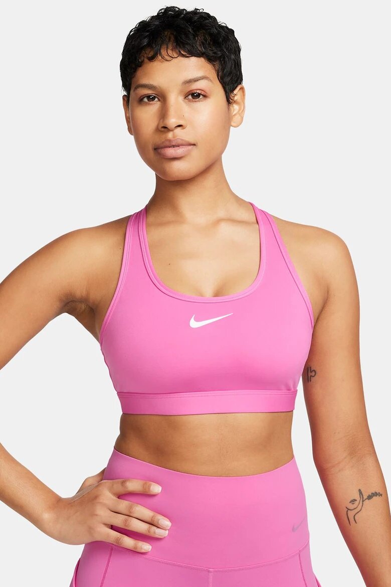 Nike Фитнес бюстие Swoosh с Dri Fit Бял/Розово