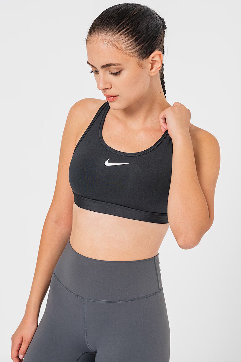 Nike Фитнес бюстие Swoosh с Dri Fit Черен