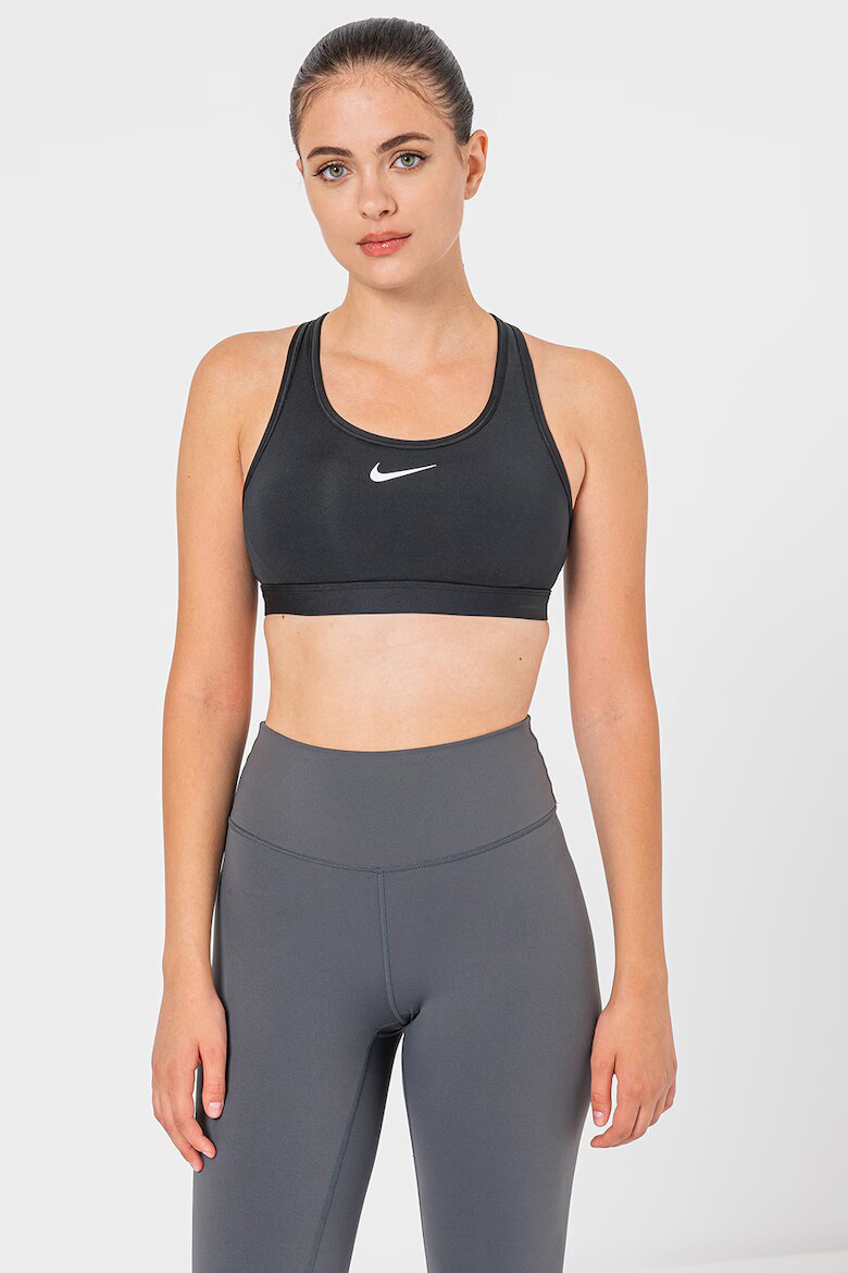 Nike Фитнес бюстие Swoosh с Dri Fit Черен