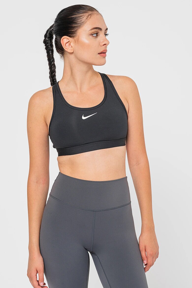 Nike Фитнес бюстие Swoosh с Dri Fit Черен