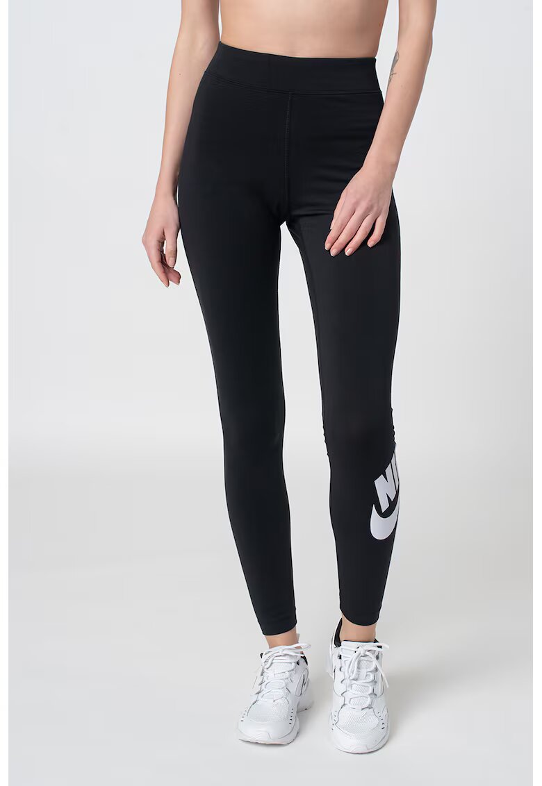 Nike Фитнес клин Essential с висока талия и лого - Бял/Черен